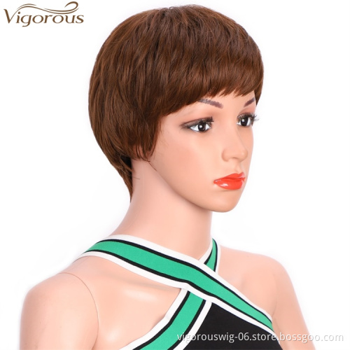 Vigorous Short Honey Brown Pixie Cut Hair Natural Synthetic Wigs for Black Women Heat Resistant  Women's Fashion Wig